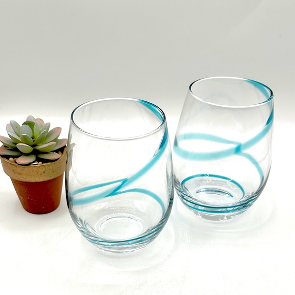 Pier 1 Other - 2 -Pier 1 Swirline Turquoise or Teal Stemless Wine Glasses COPY
